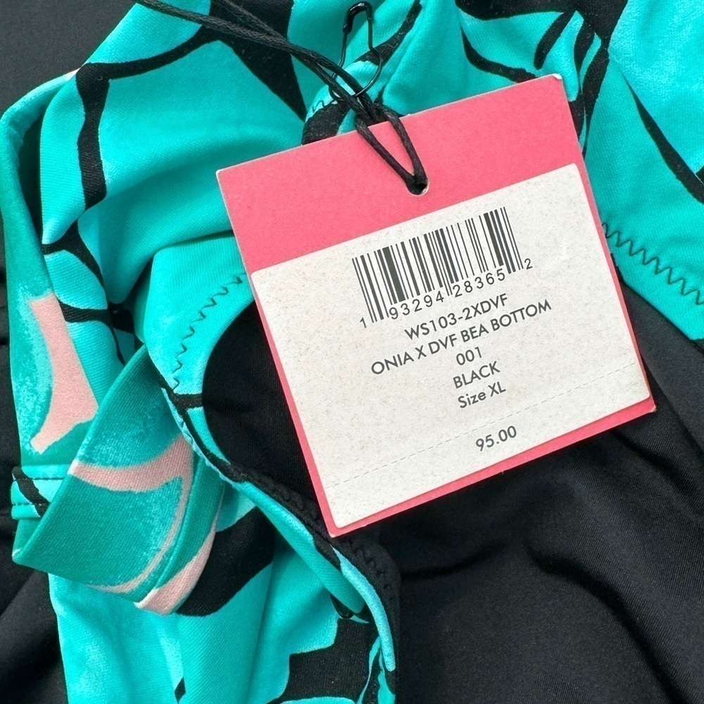 NWT Onia X DVF Bea Black Turquoise Pink Abstract Floral Belted Bikini Bottom XL - Picture 11 of 15